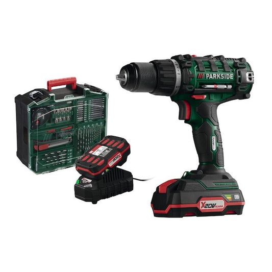 Perceuse 20 V avec 2 batteries, chargeur et accessoires